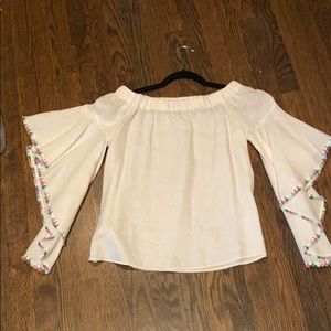 Zara off shoulder linen blouse w/ tassel sleeves